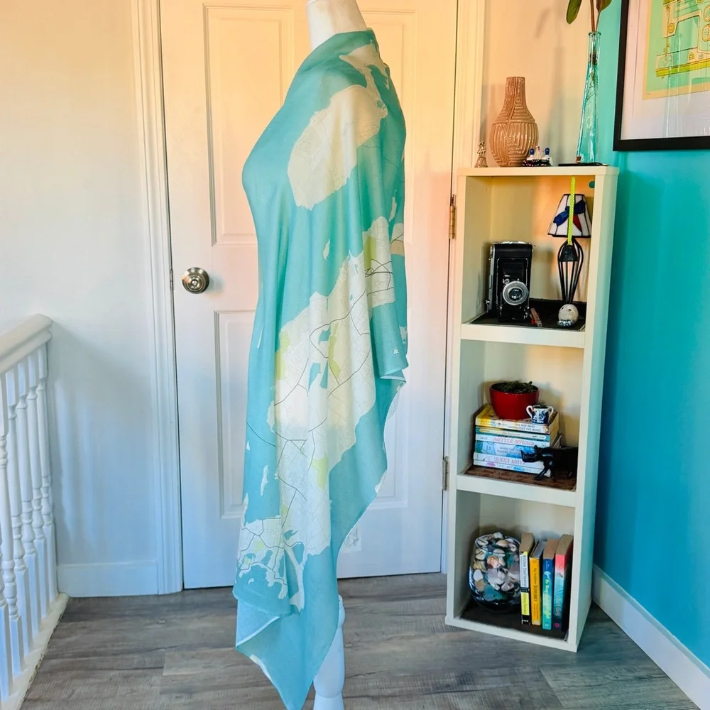 NEW with TAGS Elegant Wrap with map of Aquidneck Island, Newport Rhode Island